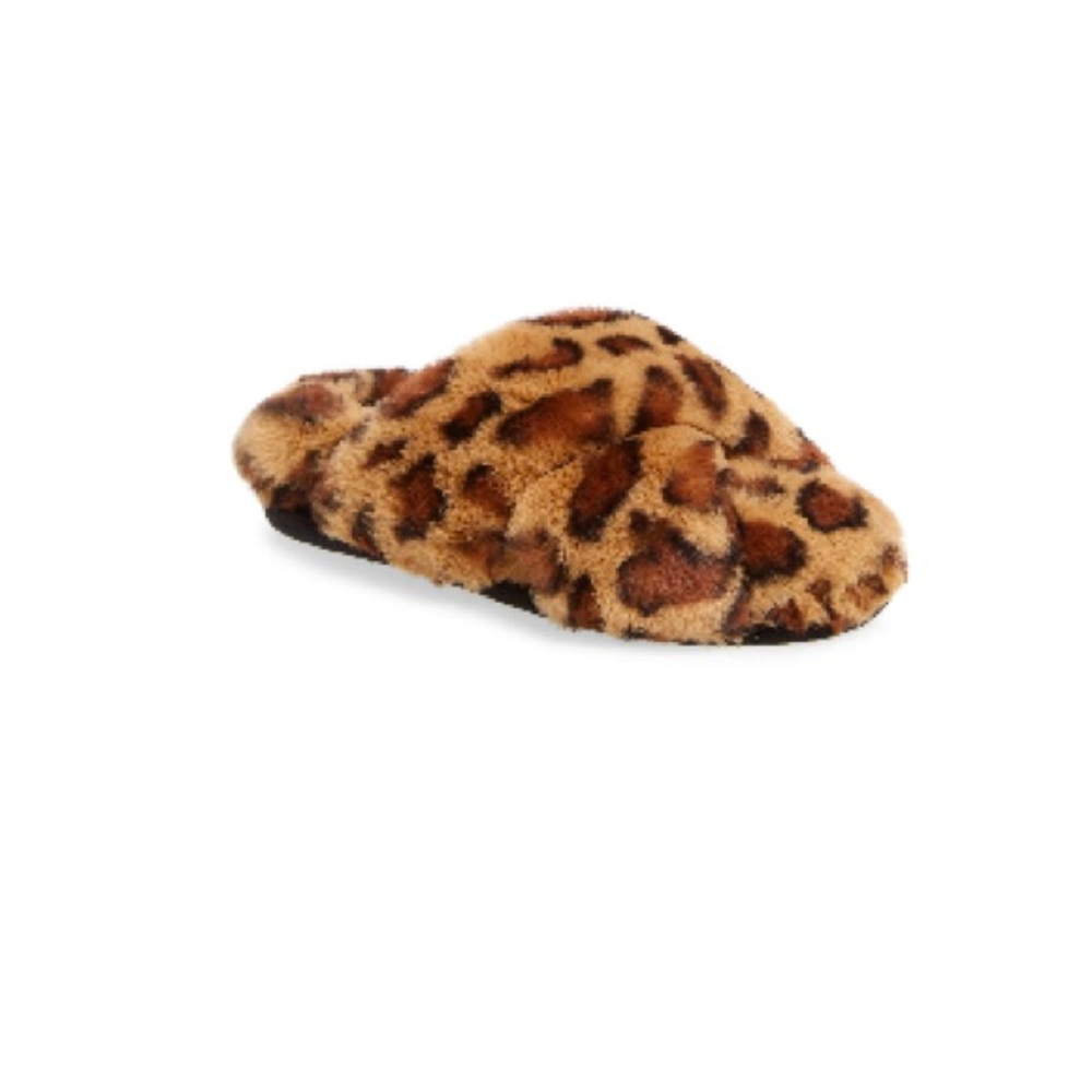 B.P. Leopard Sophie Criss Cross Plush Slippers - Size 9-10